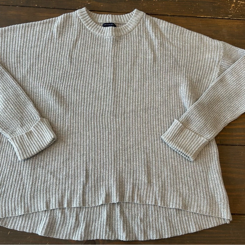 American Eagle Grey Long Sleeve Ribbed Knit Oversize Sweater Size XL Wool Blend - Picture 8 of 13